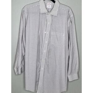 Brooks Brother Mens Size 17.5-33 Brown White Check Long Sleeve Dress Shirt